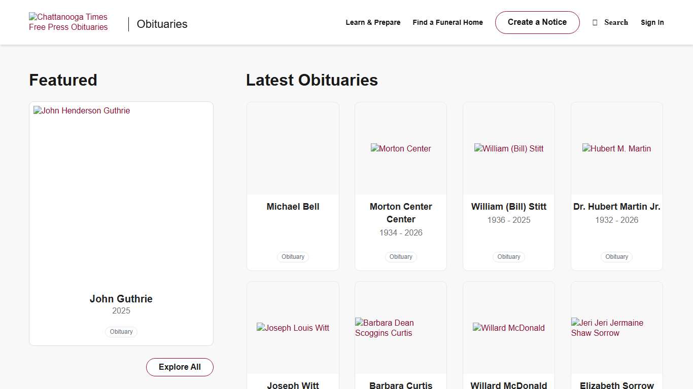 Obituaries Chattanooga Times Free Press